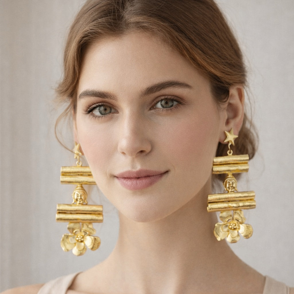 18 Kt Gold Plated Buddha earring for My Bold Mowen Semi Precious stone