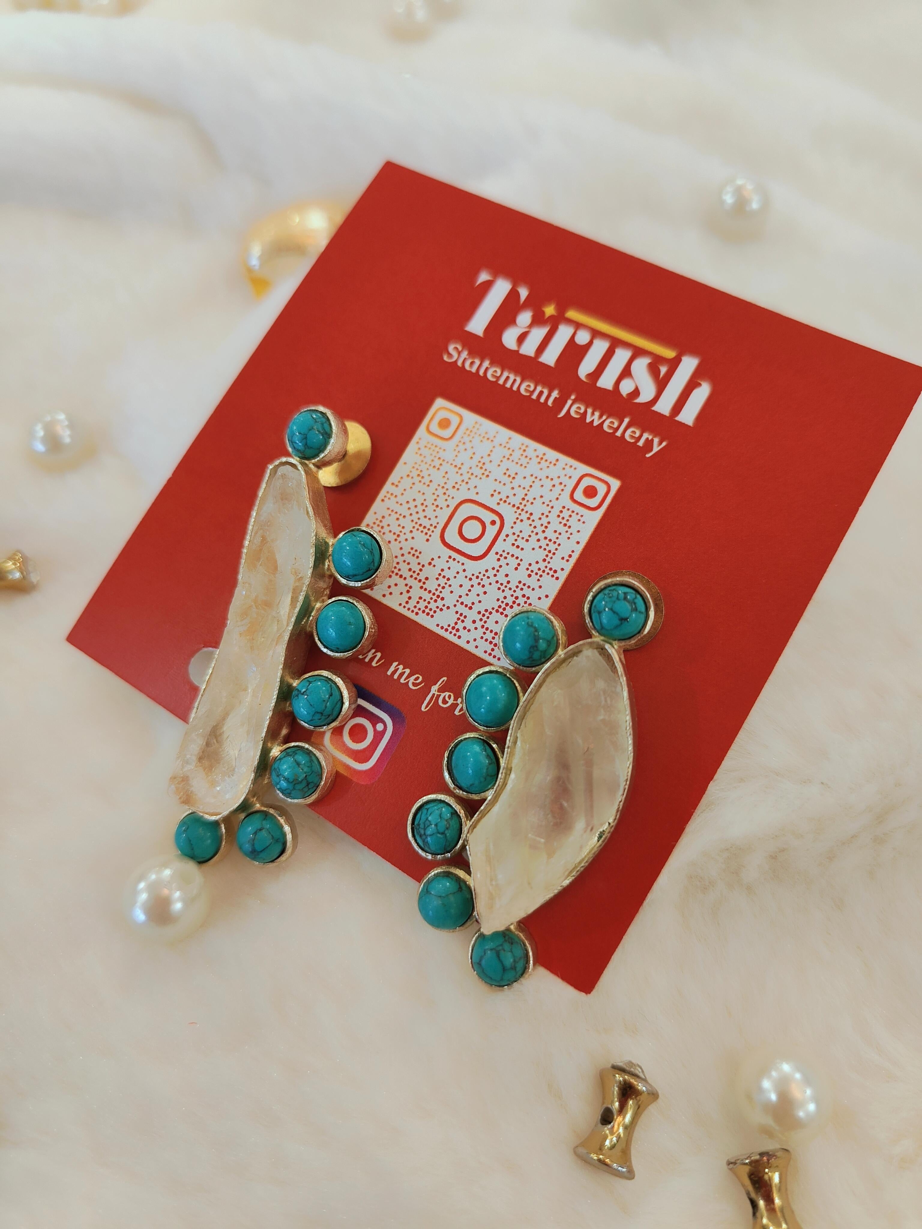 18 Kt Gold Plated Druzy Turquoise stone earring Semi Precious stone