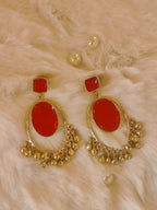 18 Kt Gold Plated Red Ghungroo Jhumka Earring Semi Precious stone
