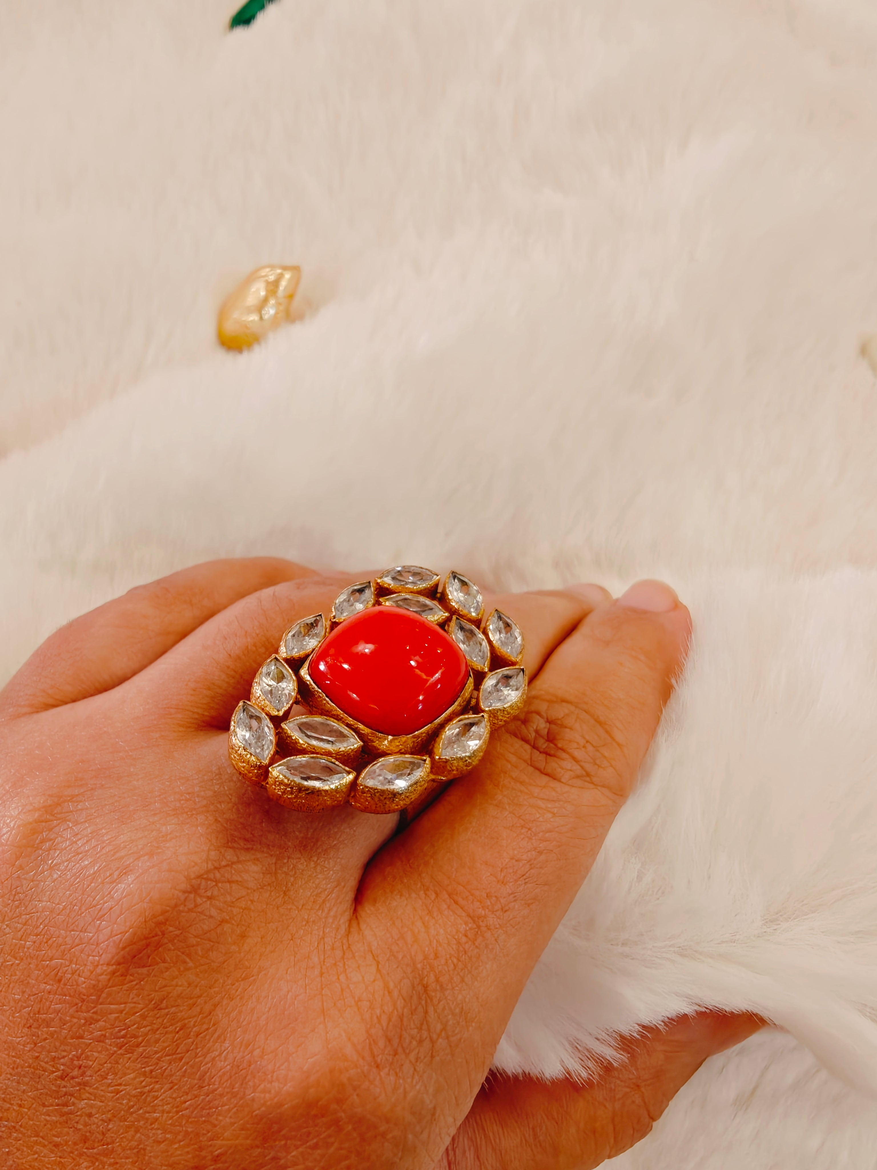 18 Kt Gold Plated Gold Orange earring and ring Semi Precious stone