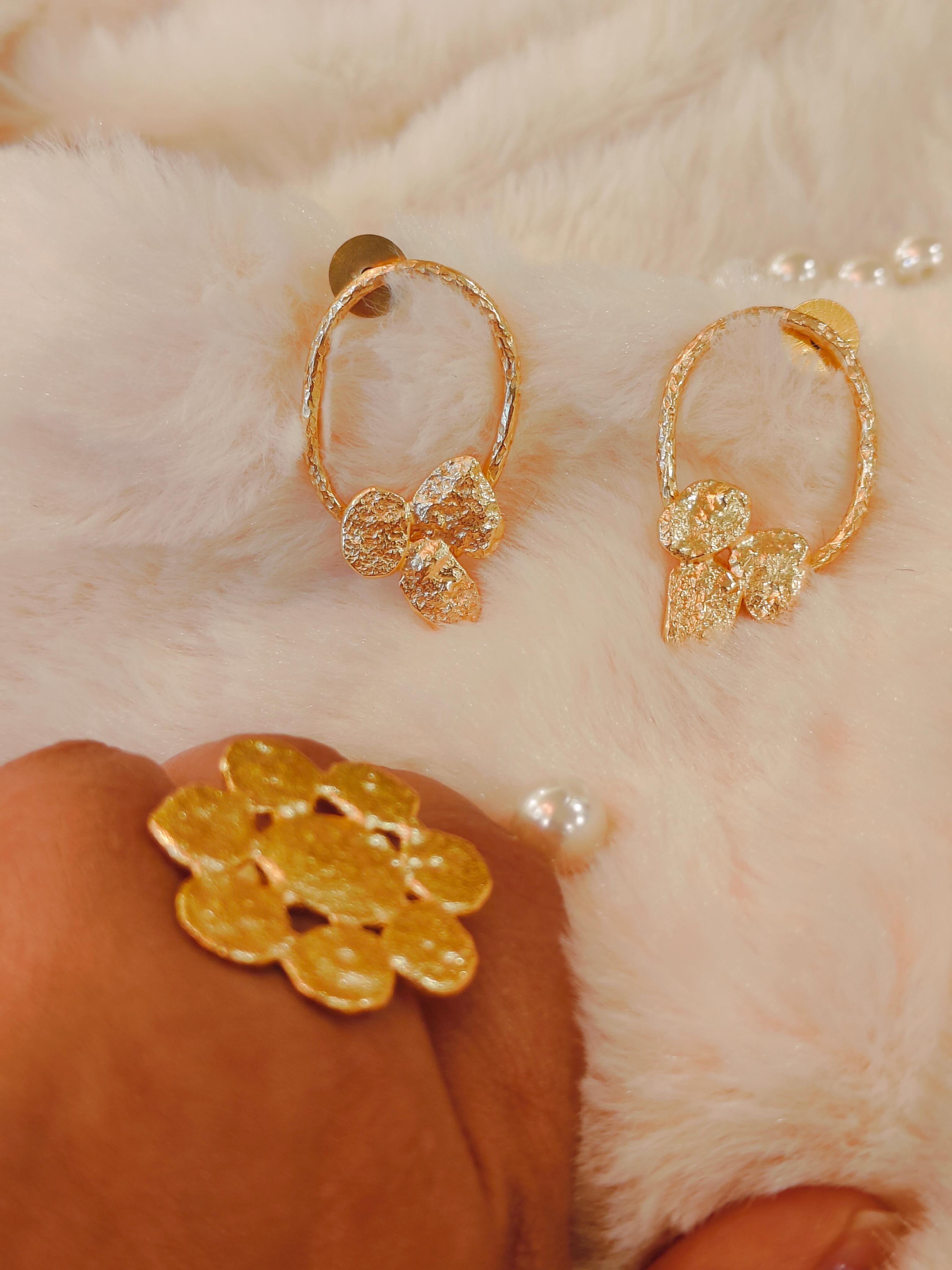 18 Kt Gold Plated Round Gold small earring with round ring Semi Precious stone