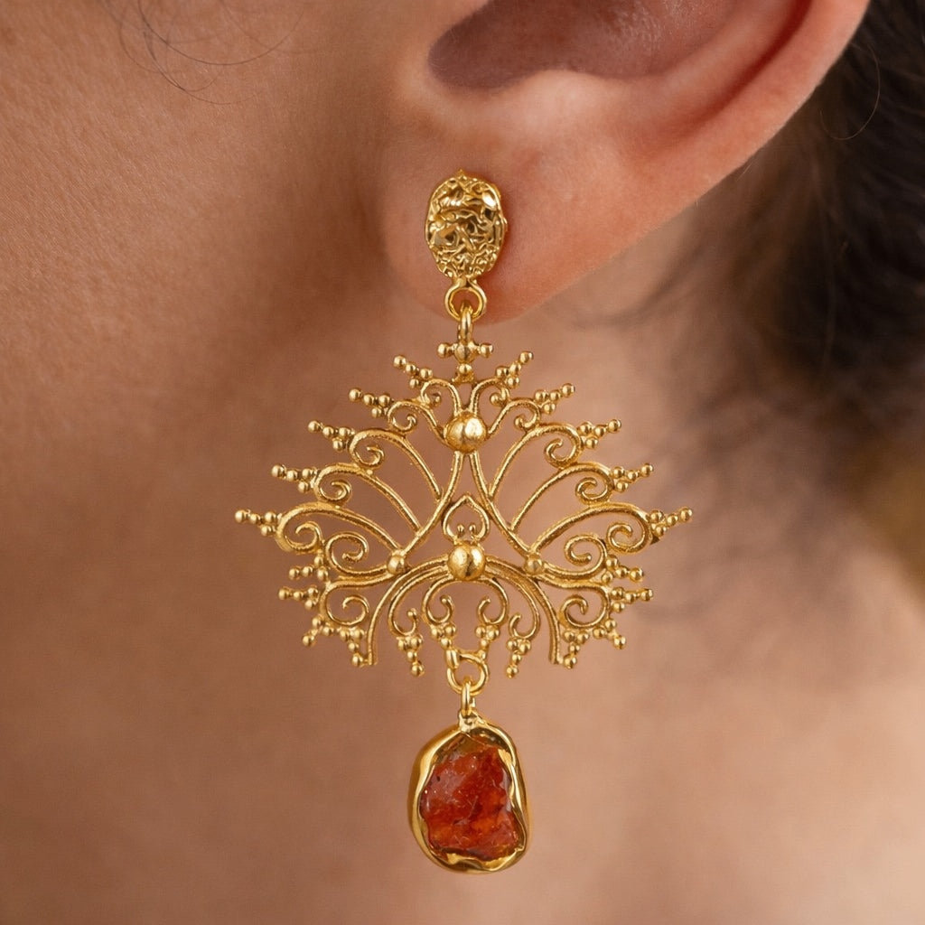 18 Kt Gold Plated one stone hanging earring Orange - Semi Precious stone