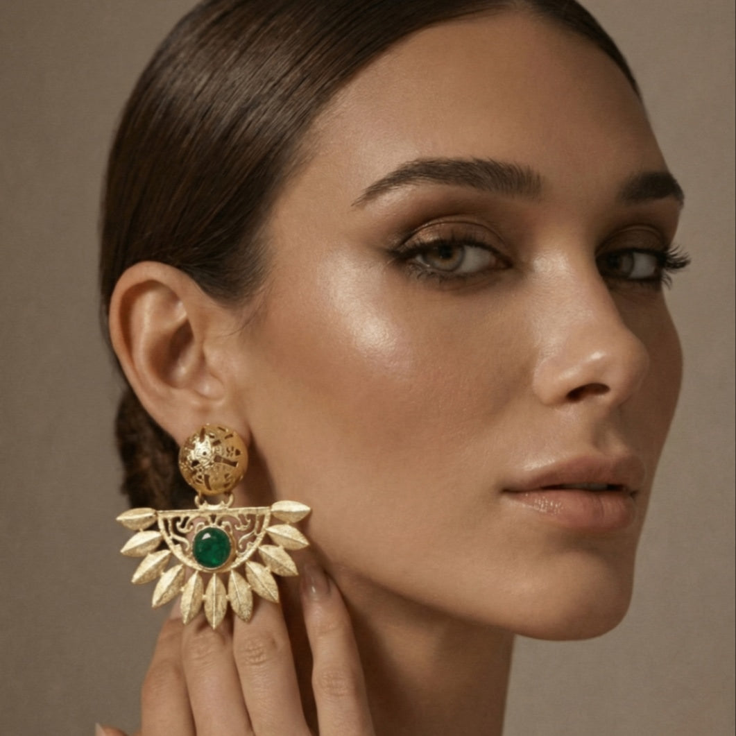 18 Kt Gold Plated Earrings Decorated with Natural Semi-Precious Green Druzy Stone - Perfect for Your Festivals Semi Precious stone