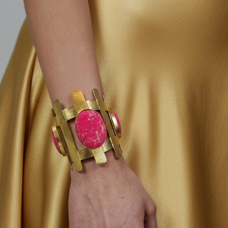 18 Kt Gold Plated Pink Kada Semi Precious stone