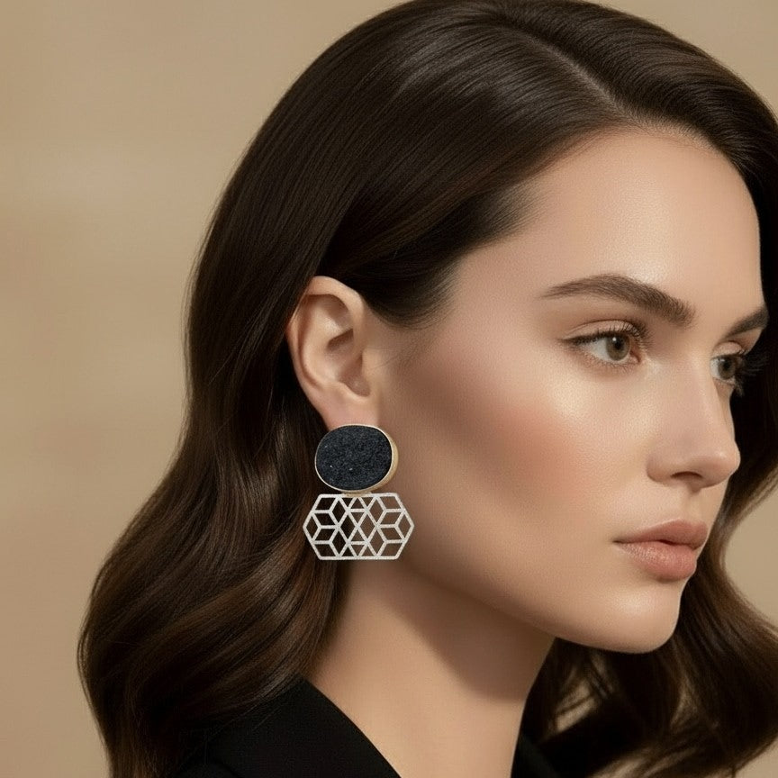 black druzy earring black