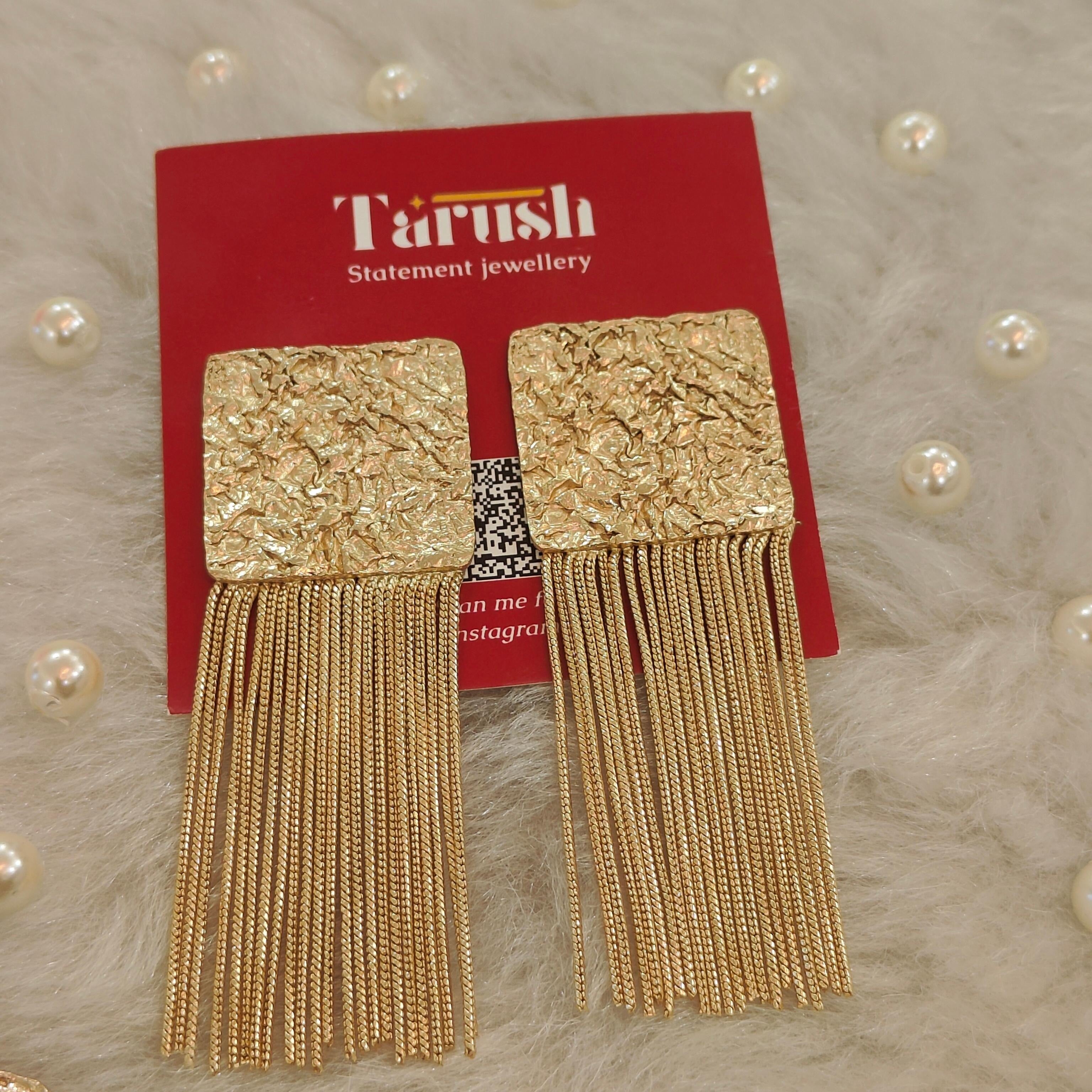 18 Kt Gold Plated Square dangler earing Semi Precious stone