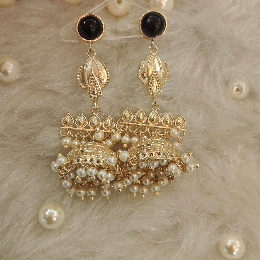 18 Kt Gold Plated Black jhumka Semi Precious stone