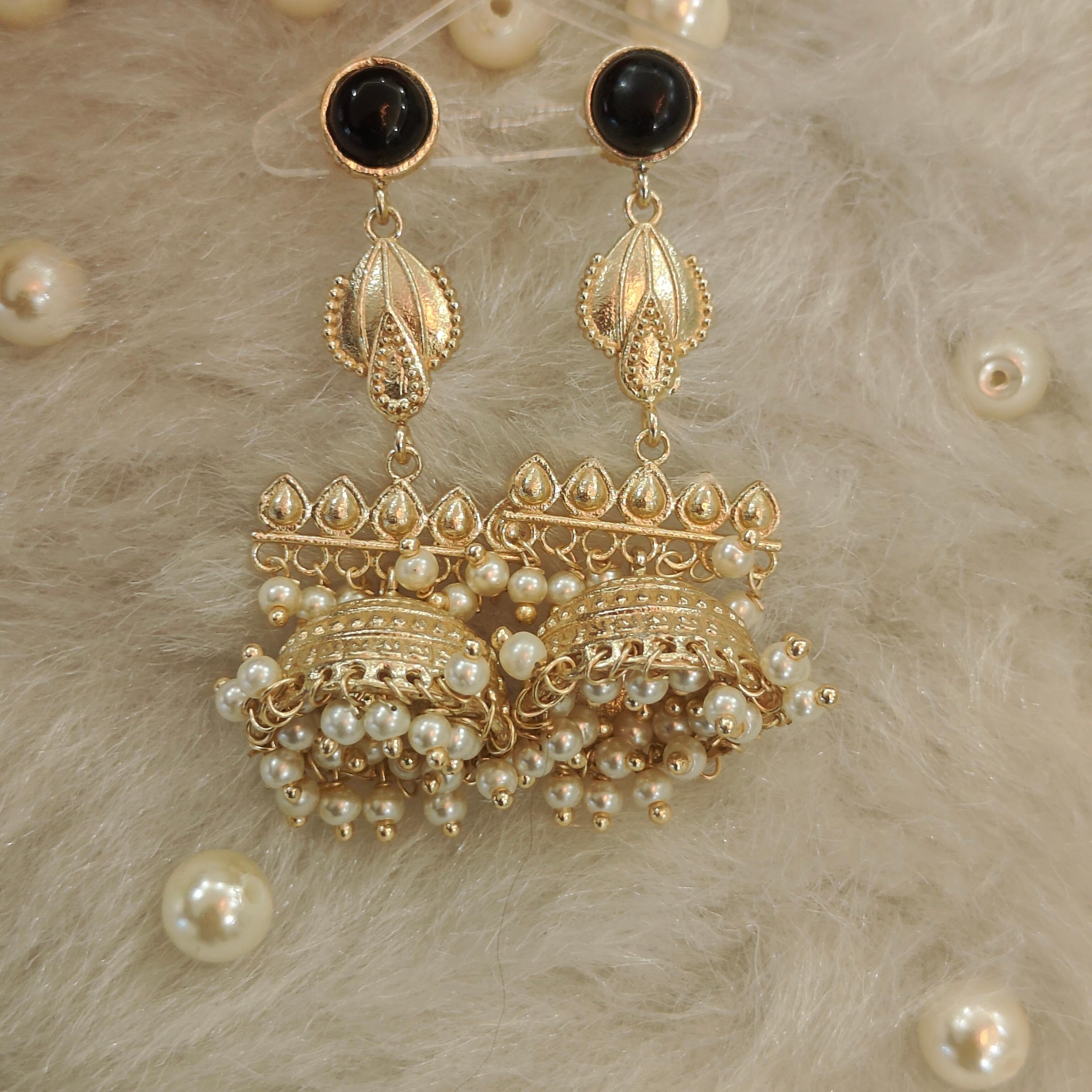 18 Kt Gold Plated Black jhumka Semi Precious stone