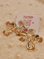 18 Kt Gold Plated SS gold flower big earring Semi Precious stone