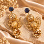 18 Kt Gold Plated, Brass, Blue Butterfly Jhumka Earring - Look Glamorous with These Blue Jhumkas Semi Precious stone