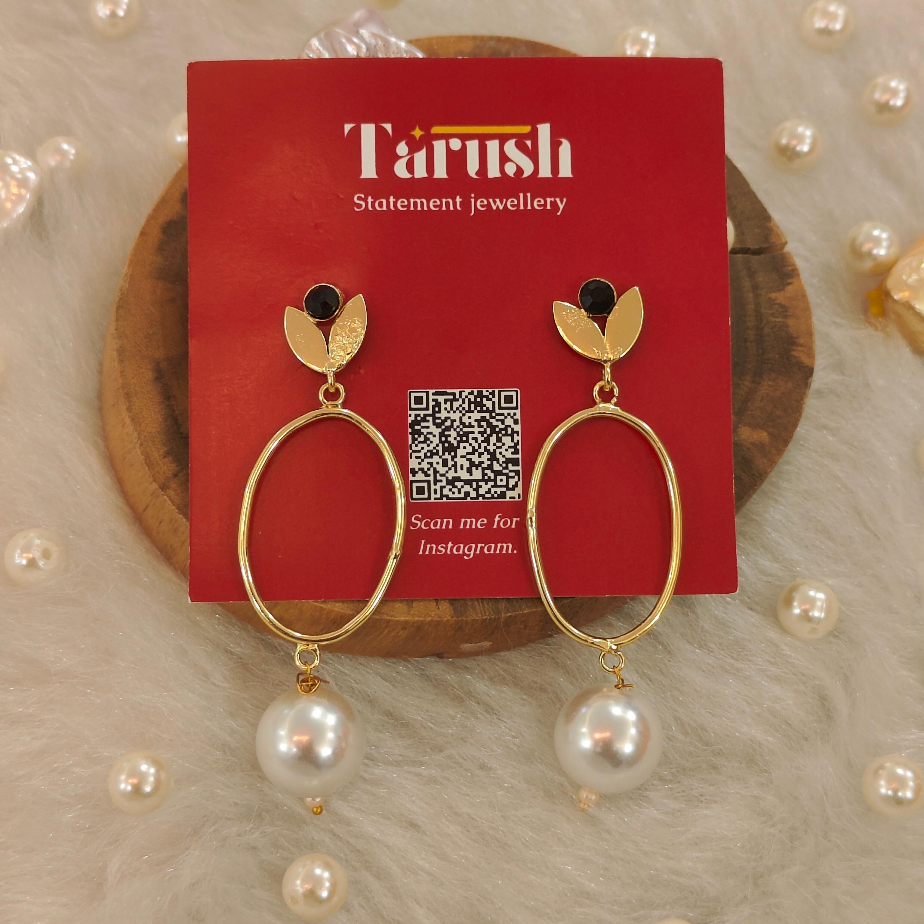 18 Kt Gold Plated Pearl hanging earring Semi Precious stone
