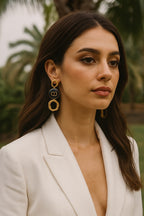 18 Kt Gold Plated black gold earring Black B Semi Precious stone