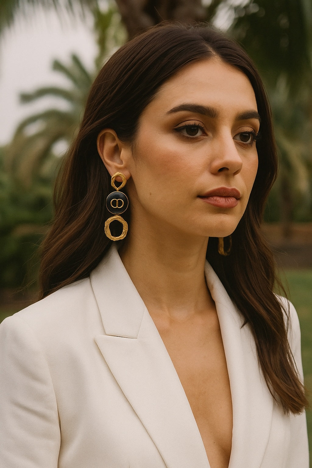 18 Kt Gold Plated black gold earring Black B Semi Precious stone