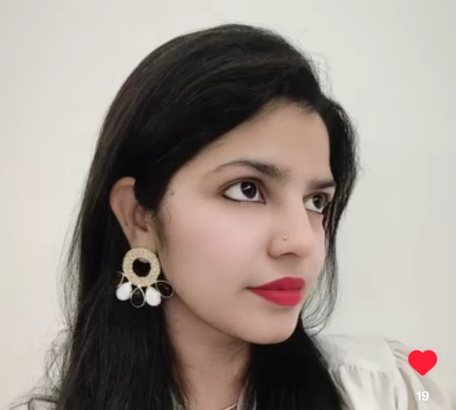 18 Kt Gold Plated - Black and White earring - Look Fabulous Everyday