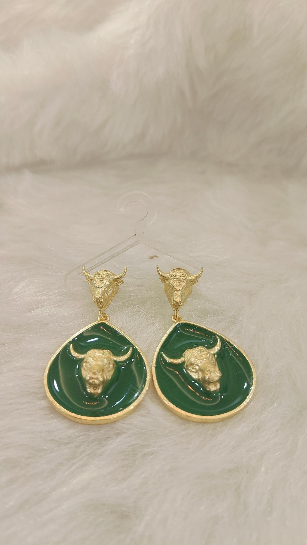 18 Kt Gold Plated Bull green earring Semi Precious stone