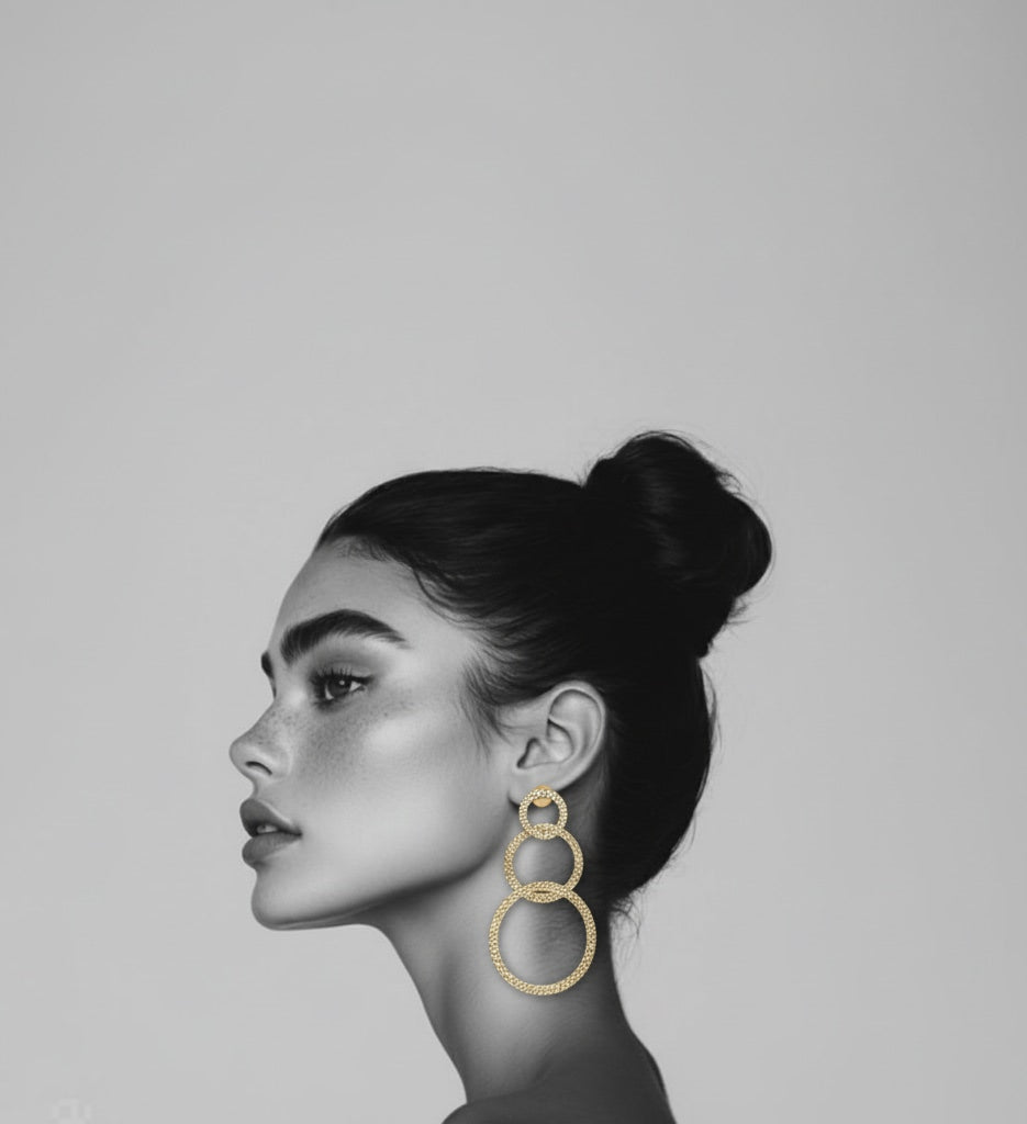 18 Kt Gold Plated three round dangler golden Semi Precious stone
