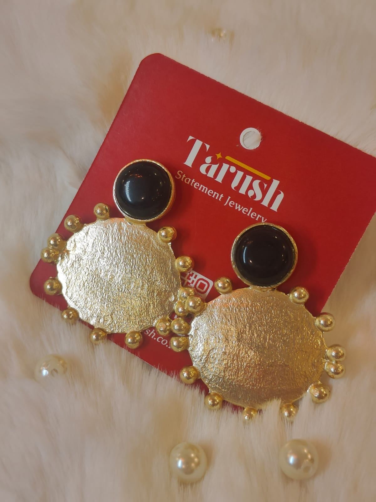 18 Kt Gold Plated Gold Plated Brass - Black with Round Gold Earring - Perfect for Your Everyday Look Semi Precious stone