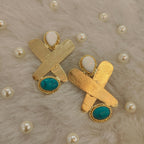 Statement 18 Kt Gold Plated - X Blue Turquoise earring - Make a Statement