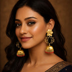 Jhumka black and red earring