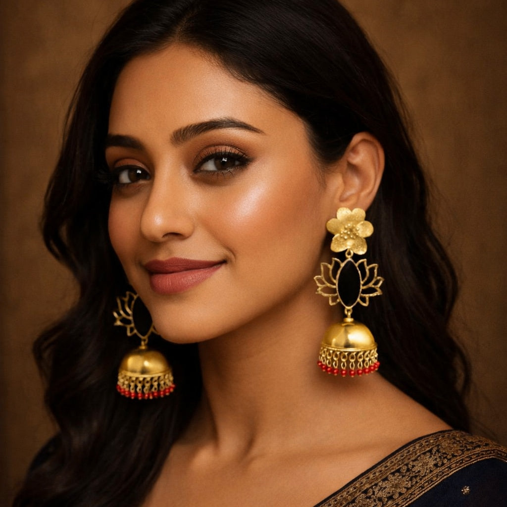 Jhumka black and red earring