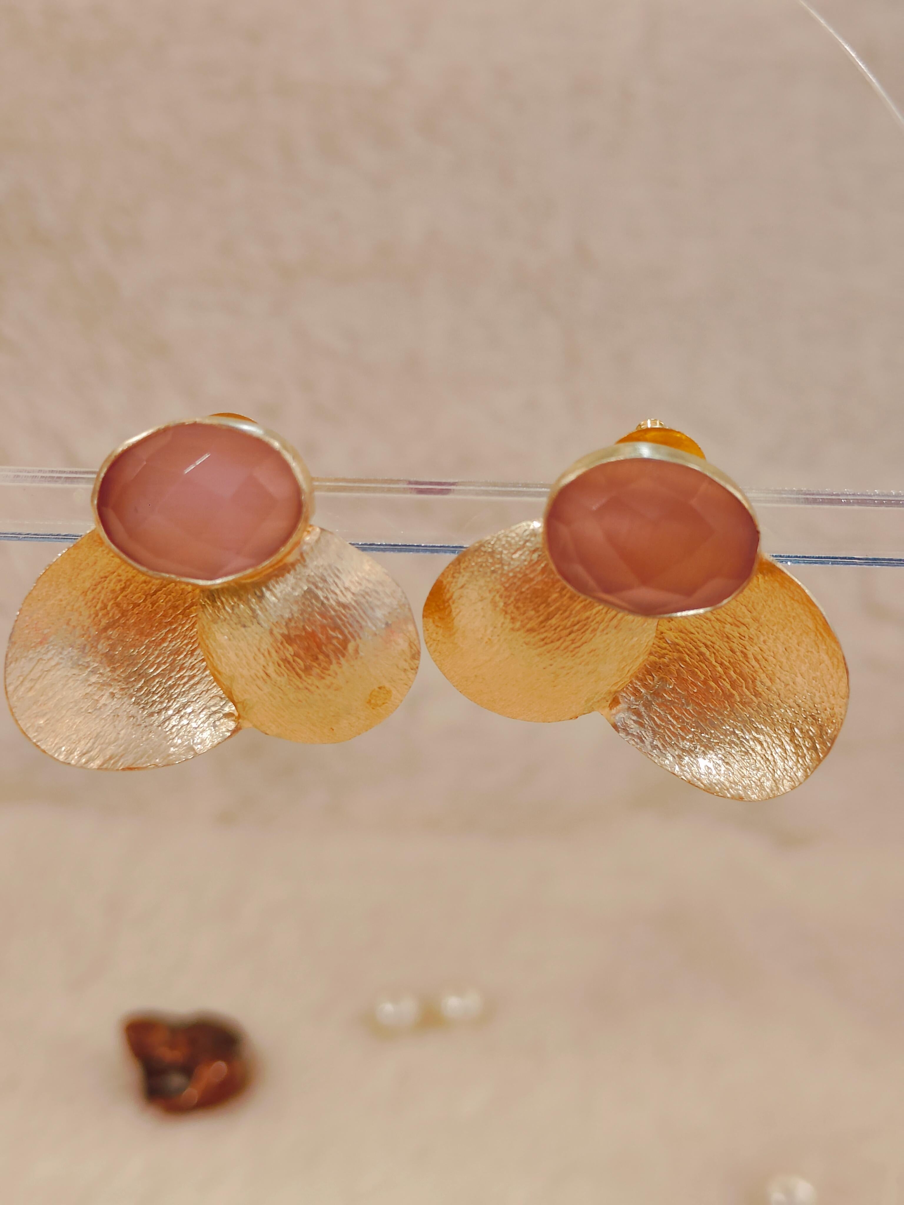 18 Kt Gold Plated Pink gold small earring Semi Precious stone