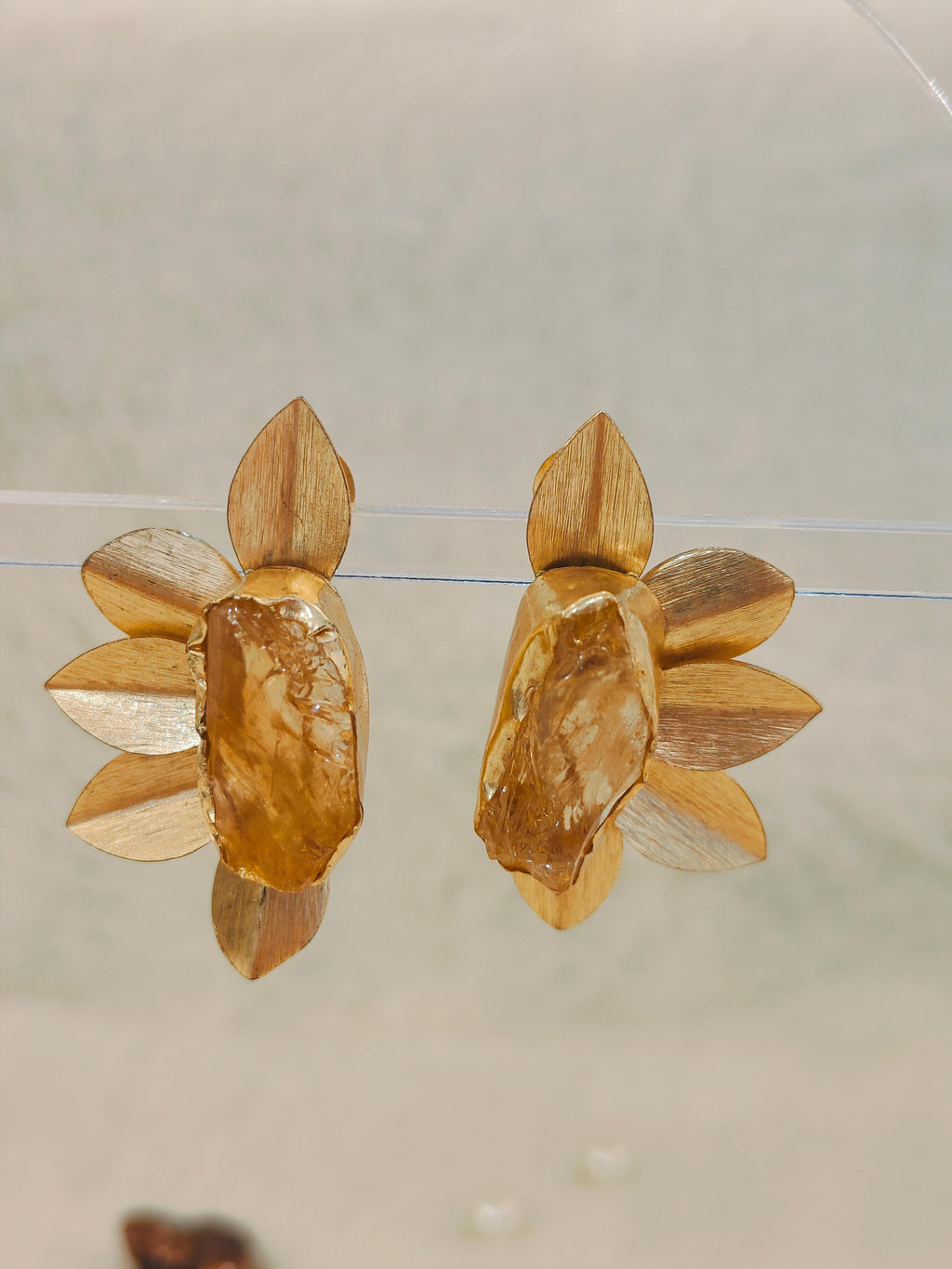 18 Kt Gold Plated Druzy half flower earring Semi Precious stone