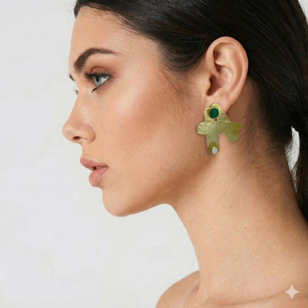 18 Kt Gold Plated - Green A Earring - Look Fabulous Everyday - Make a Statement