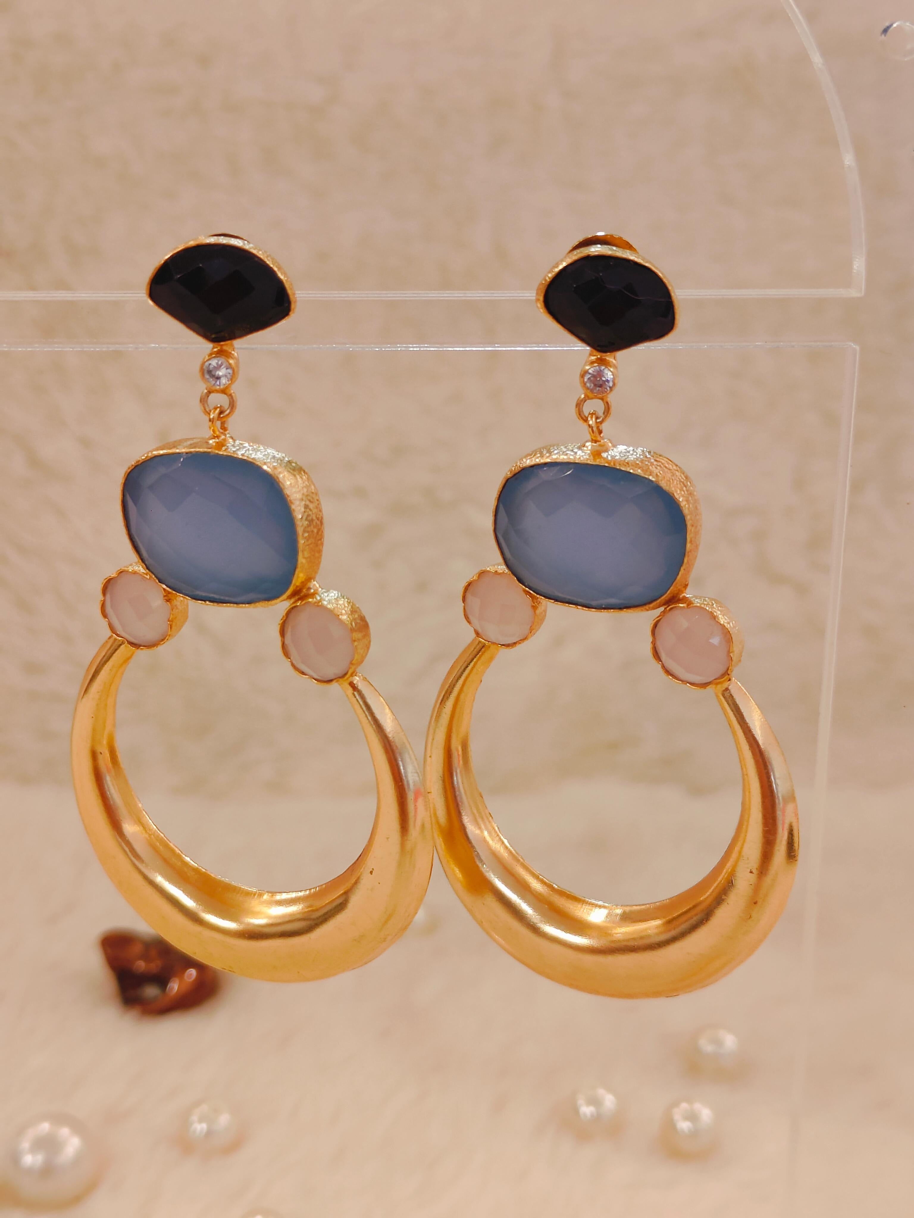 18 Kt Gold Plated Blue gold moon earring Semi Precious stone