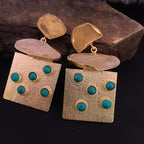 18 Kt Gold Plated Turquoise earring with square dangler - Make a Statement Semi Precious stone