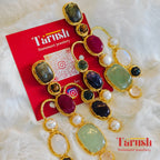 Tarush Premium Multi-Stone Victorian Earrings - Real Gem Stones - Indo-Western Statement Earrings - Stones Colour May Vary