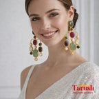 Tarush Premium Multi-Stone Victorian Earrings - Real Gem Stones - Indo-Western Statement Earrings - Stones Colour May Vary
