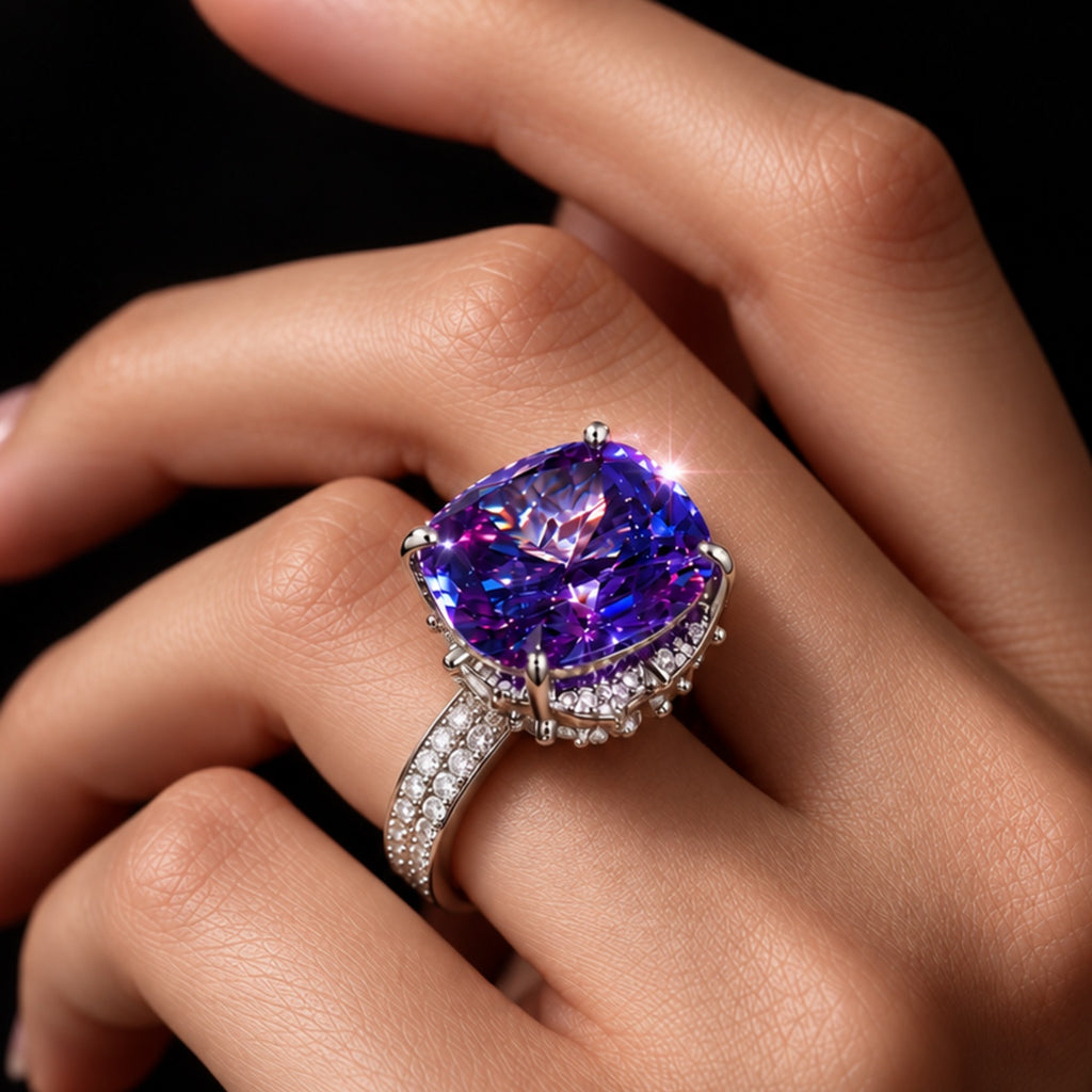 Romantic Purple Ring - Diamond Look (DIAMOND REPLICA) Ring | Stainless Steel Anti Tarnish Adjustable Ring