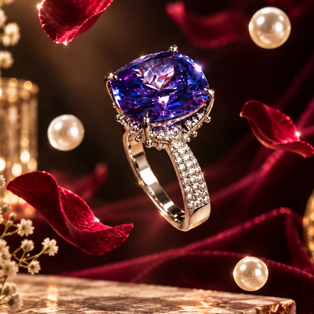 Romantic Purple Ring - Diamond Look (DIAMOND REPLICA) Ring | Stainless Steel Anti Tarnish Adjustable Ring