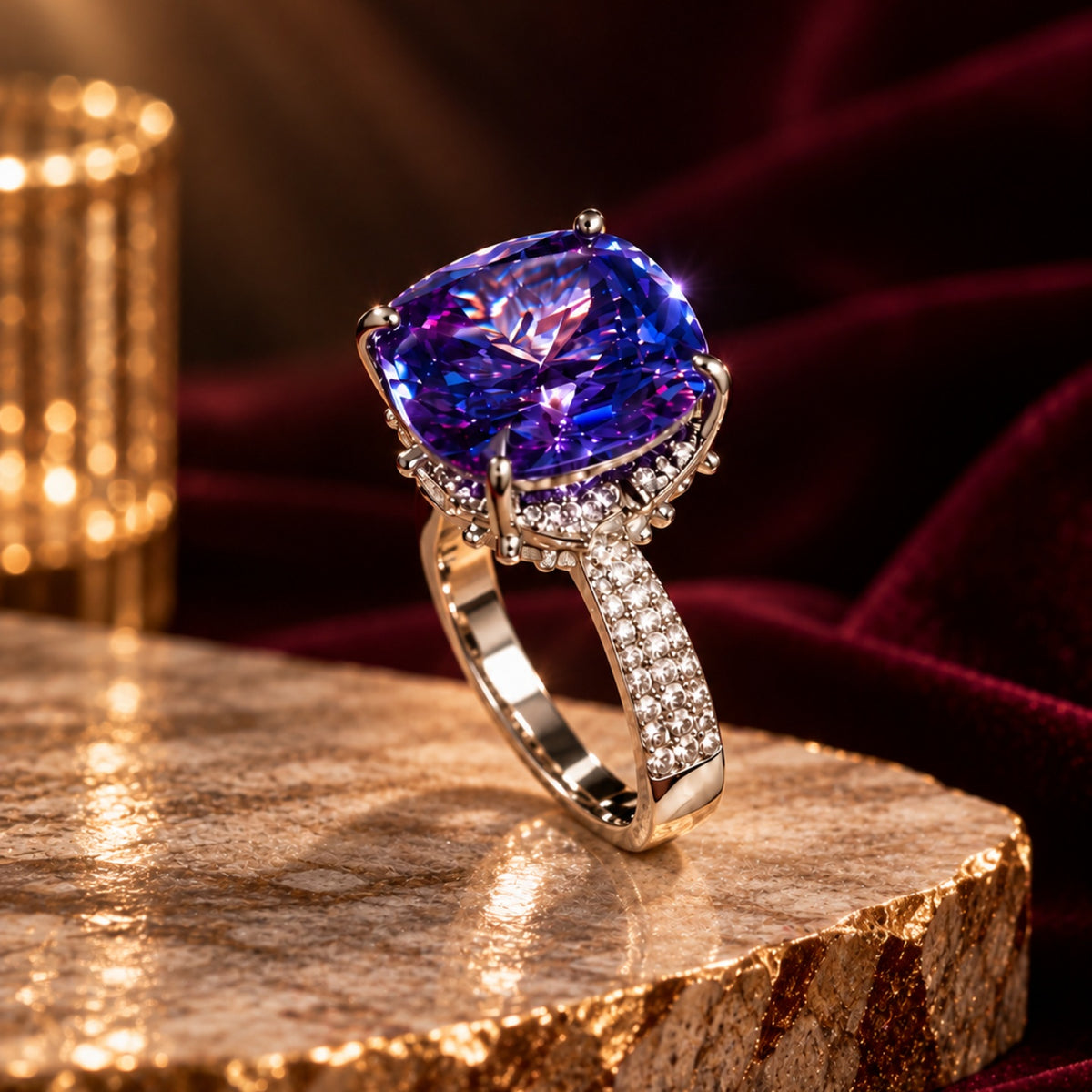 Romantic Purple Ring - Diamond Look (DIAMOND REPLICA) Ring | Stainless Steel Anti Tarnish Adjustable Ring