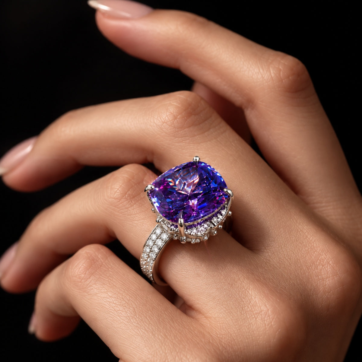 Romantic Purple Ring - Diamond Look (DIAMOND REPLICA) Ring | Stainless Steel Anti Tarnish Adjustable Ring