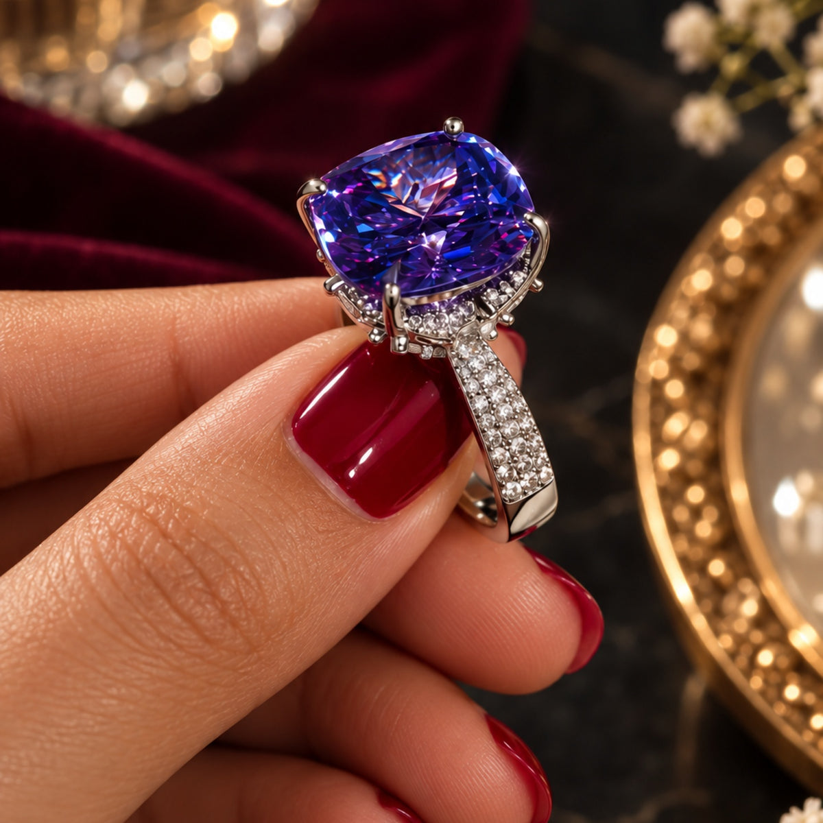 Romantic Purple Ring - Diamond Look (DIAMOND REPLICA) Ring | Stainless Steel Anti Tarnish Adjustable Ring