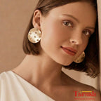 18 Kt Gold Plated 18kt Gold Plated - Round Earrings With Flowers - Elegant Look Semi Precious stone