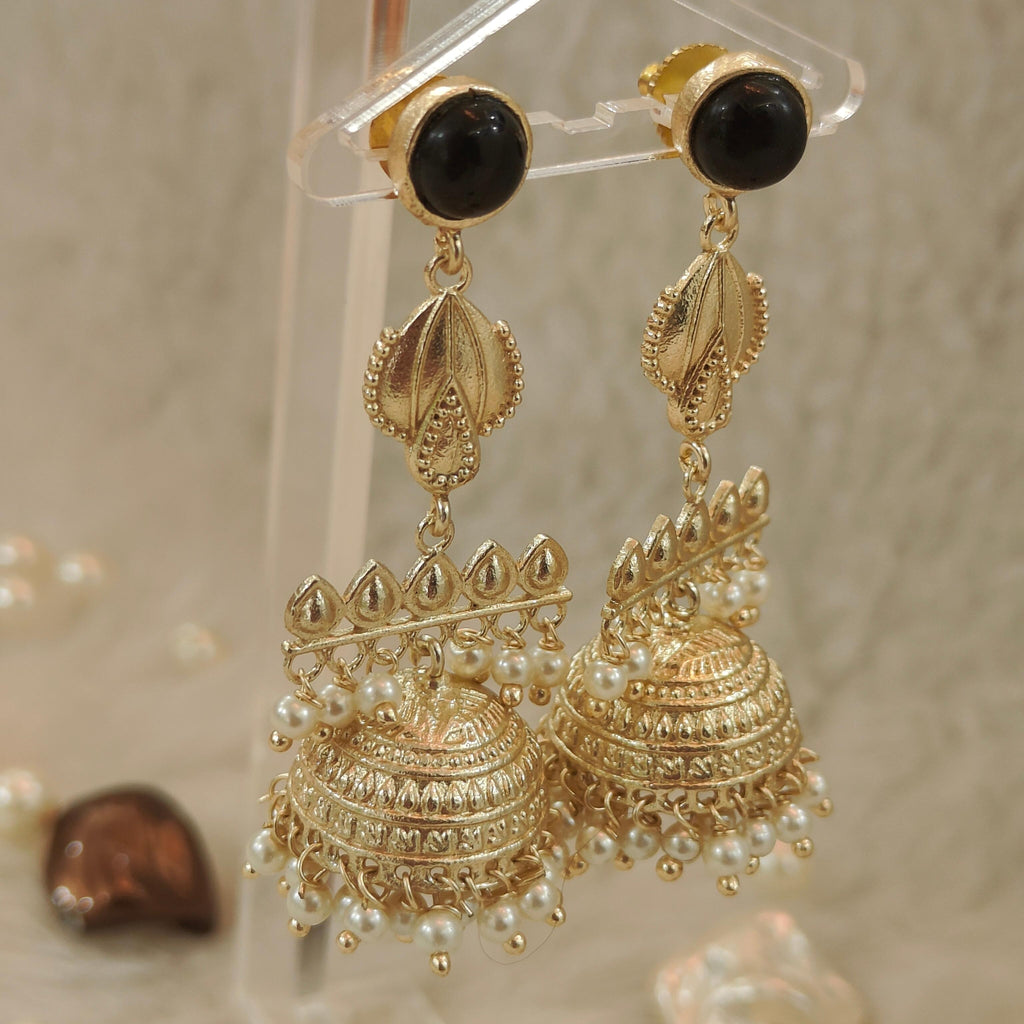 18 Kt Gold Plated Black jhumka Semi Precious stone