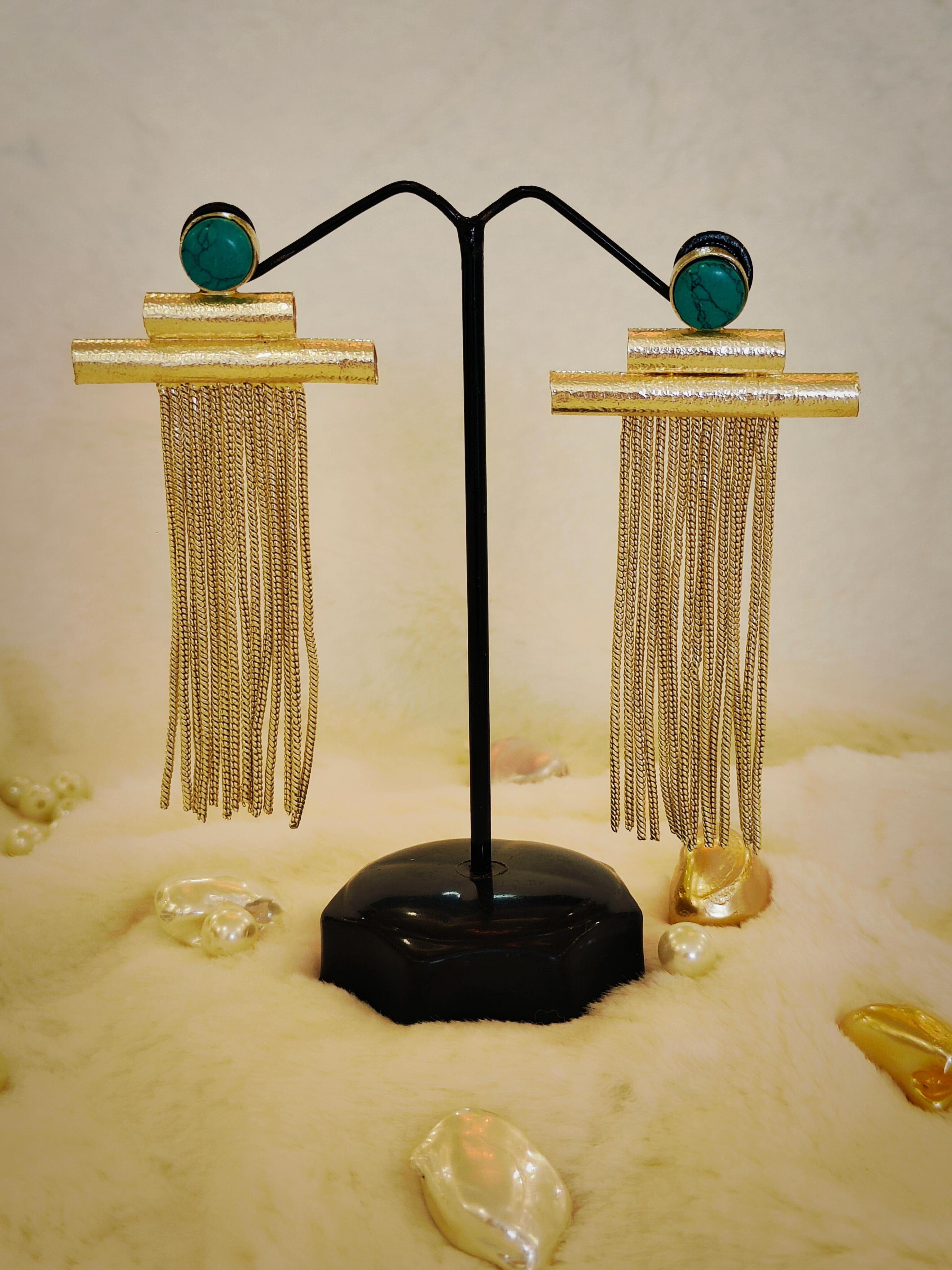 18 Kt Gold Plated Turquoise earring with dangler Semi Precious stone