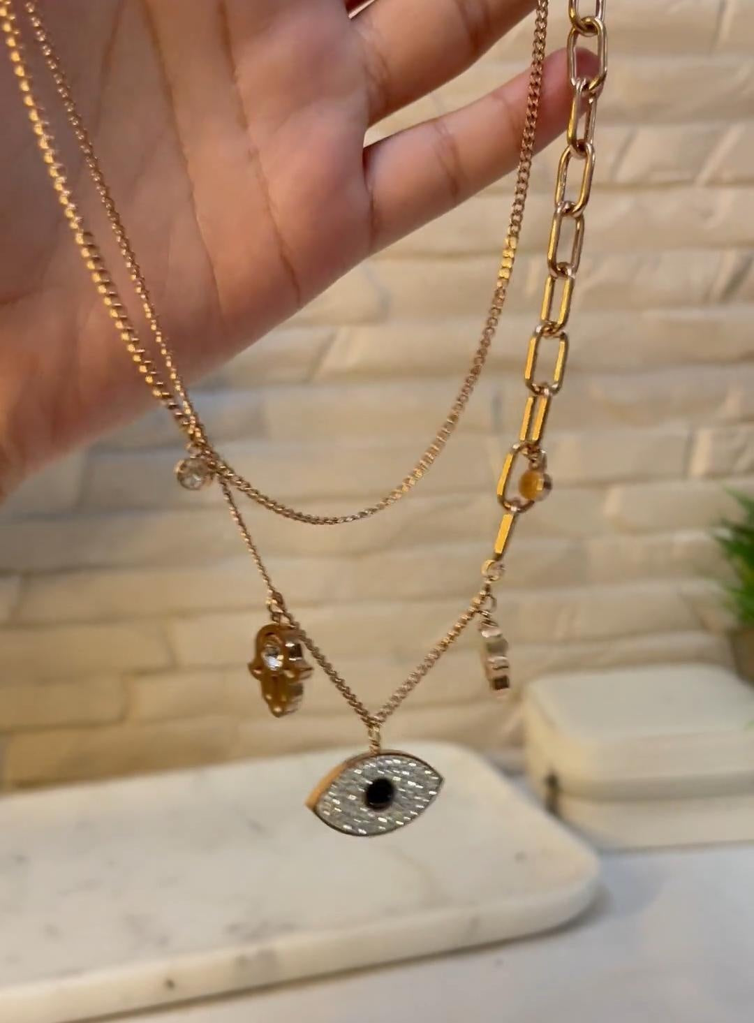 18 Kt Gold Plated evil eye necklace-5 Semi Precious stone