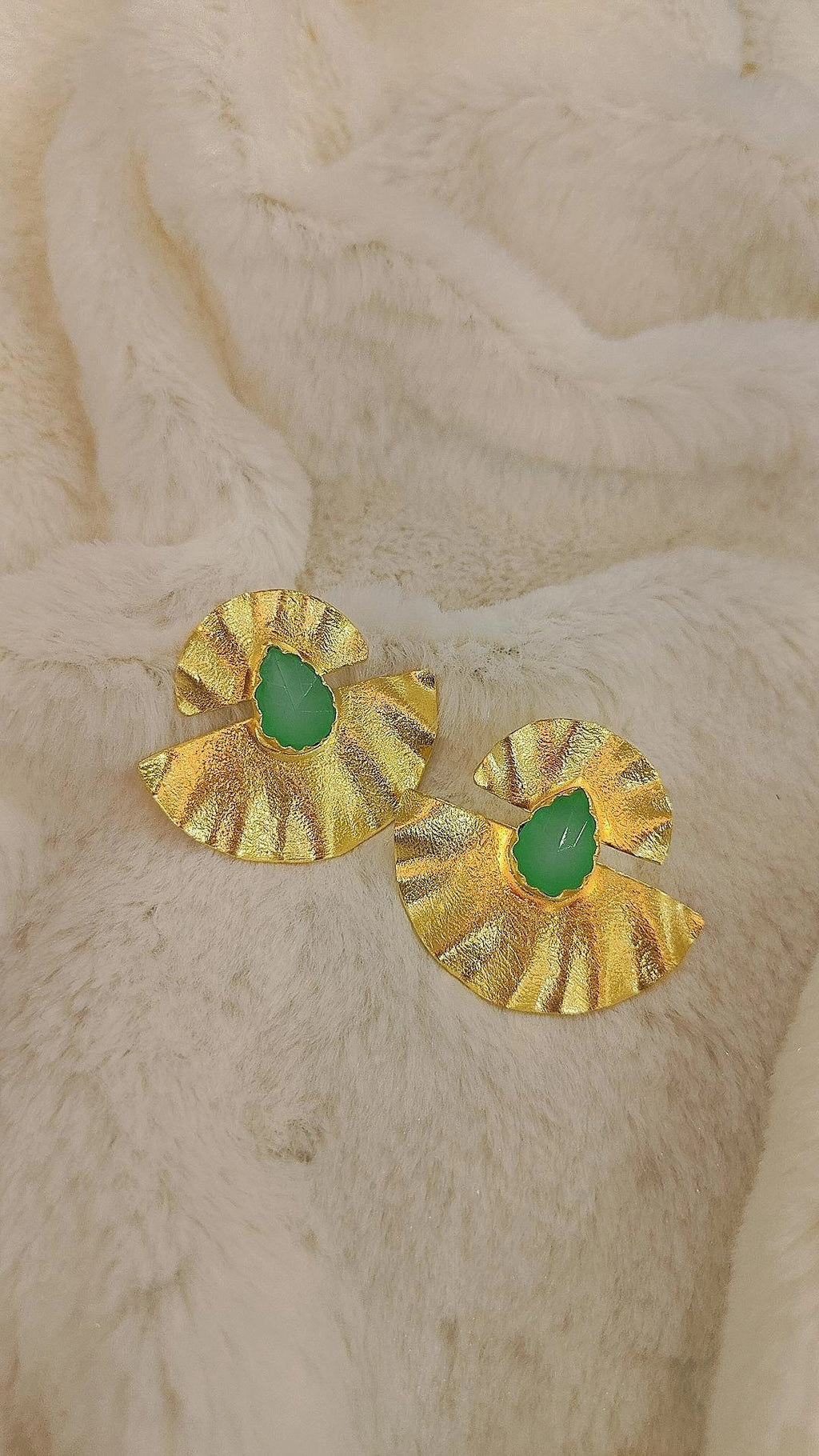 18 Kt Gold Plated fan green earring Semi Precious stone