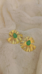 18 Kt Gold Plated fan green earring Semi Precious stone