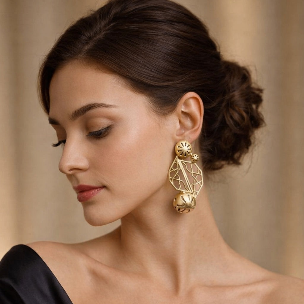 Abstract gold earring