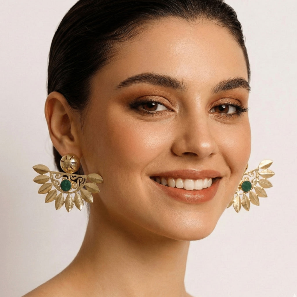 18 Kt Gold Plated Earrings Decorated with Natural Semi-Precious Green Druzy Stone - Perfect for Your Festivals Semi Precious stone