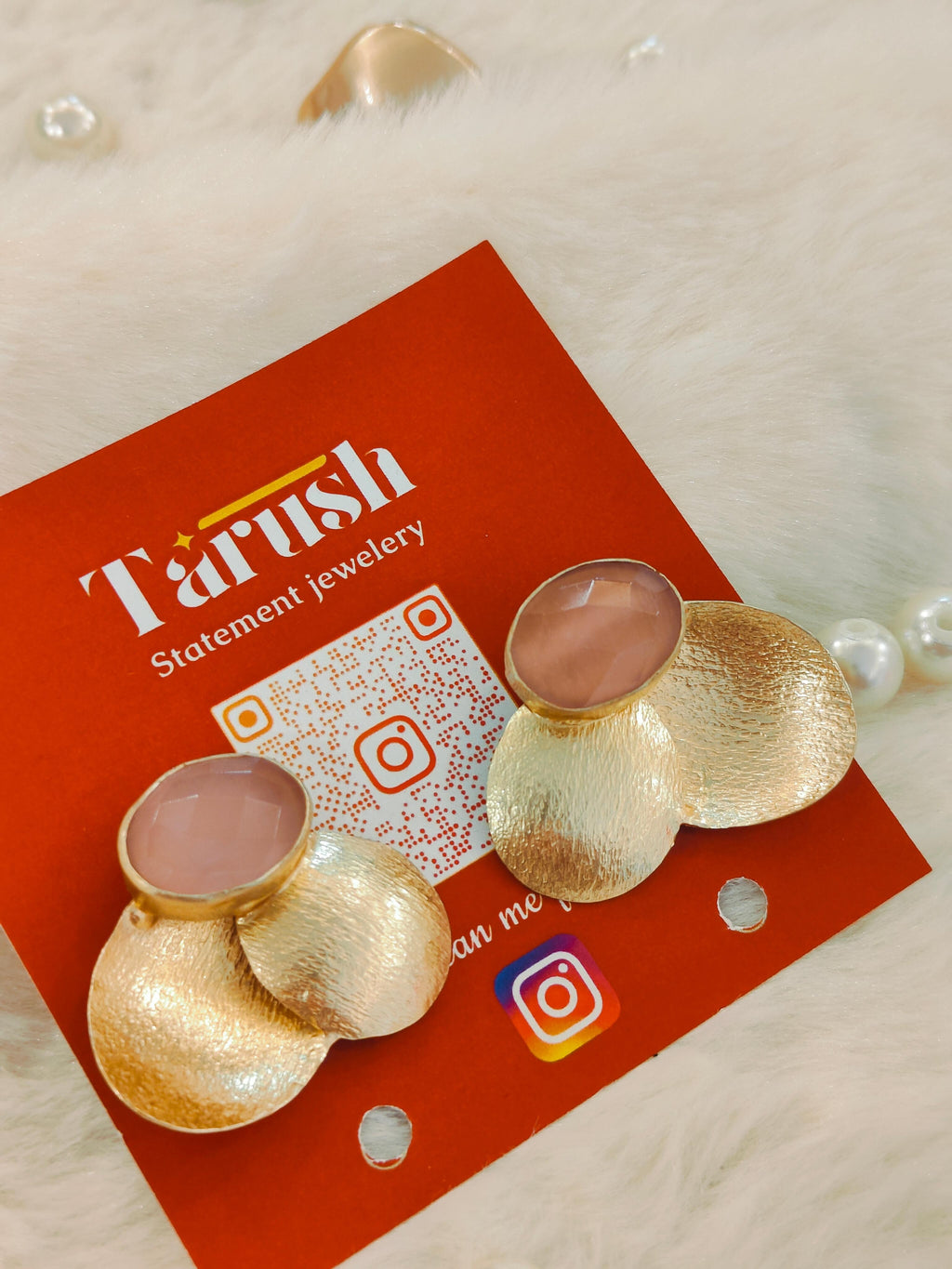 18 Kt Gold Plated Pink gold small earring Semi Precious stone