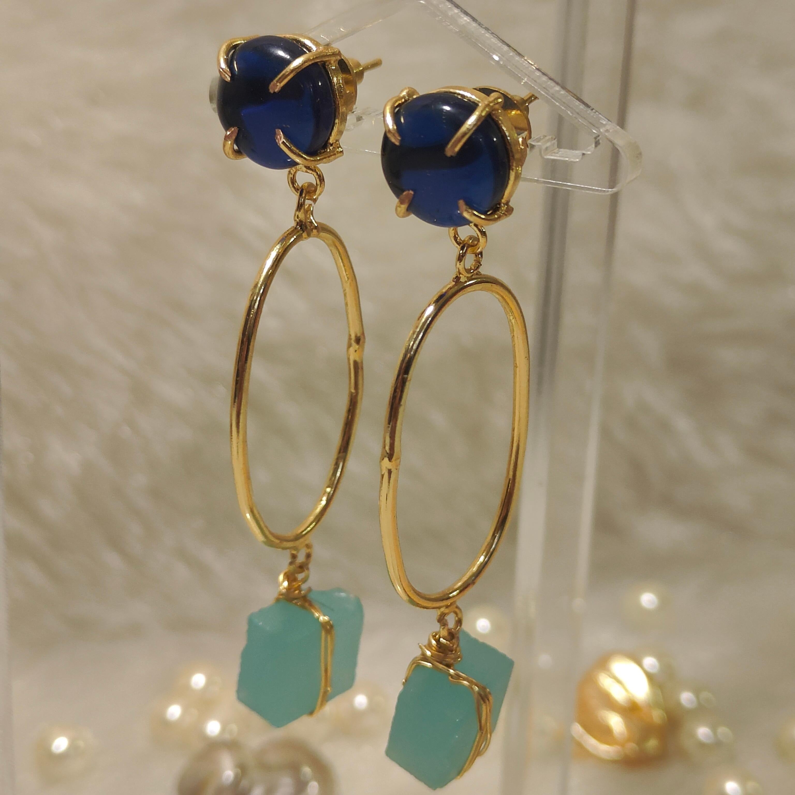18 Kt Gold Plated Blue candy hanging earring Semi Precious stone