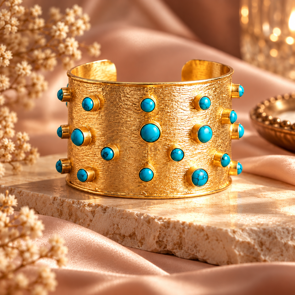 18 Kt Gold Plated Turquoise kada Semi Precious stone - anti tarnish - statement bangle