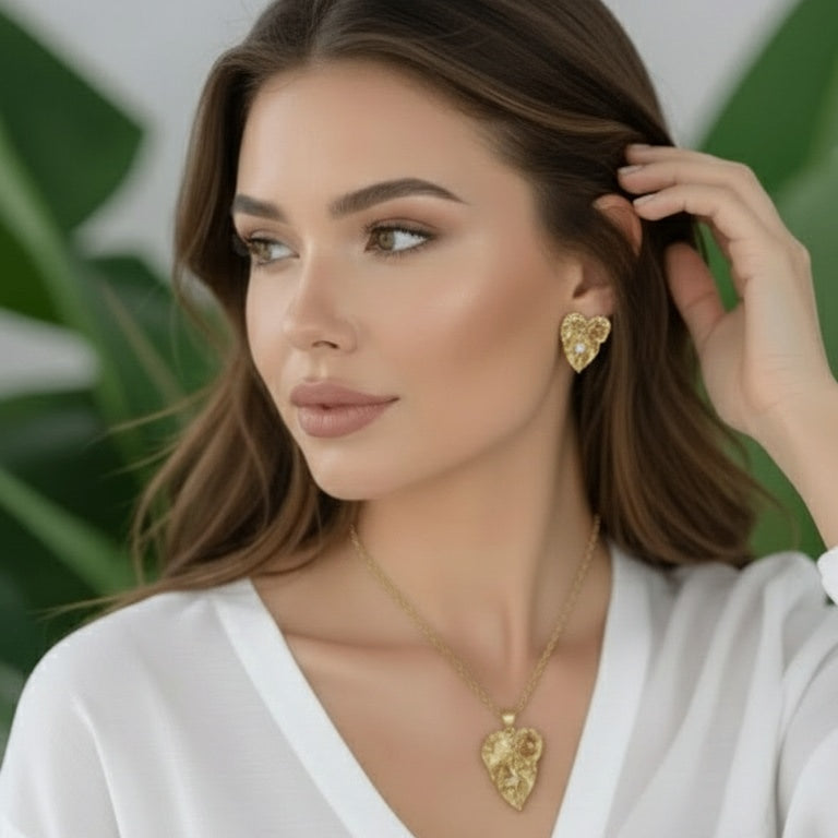 leaf necklace with earring