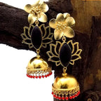18 Kt Gold Plated Jhumka black and red earring Semi Precious stone