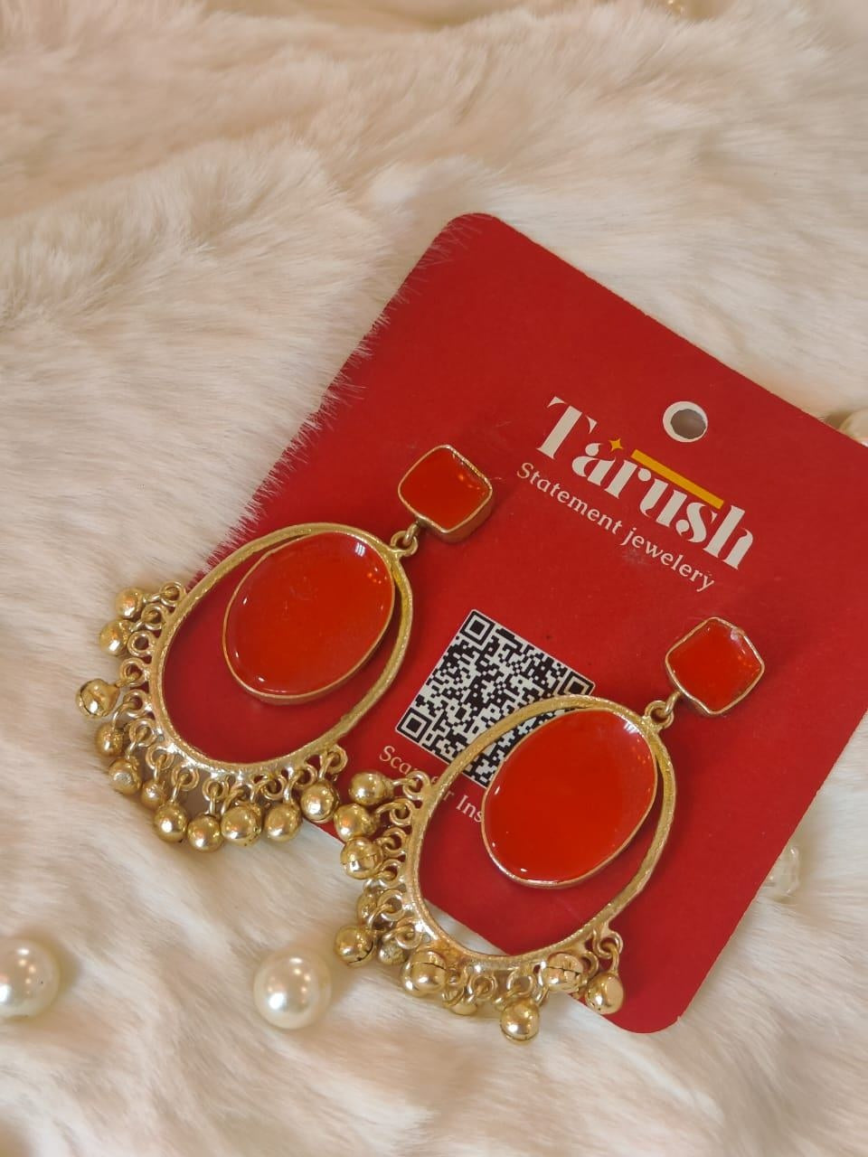 18 Kt Gold Plated Red Ghungroo Jhumka Earring Semi Precious stone